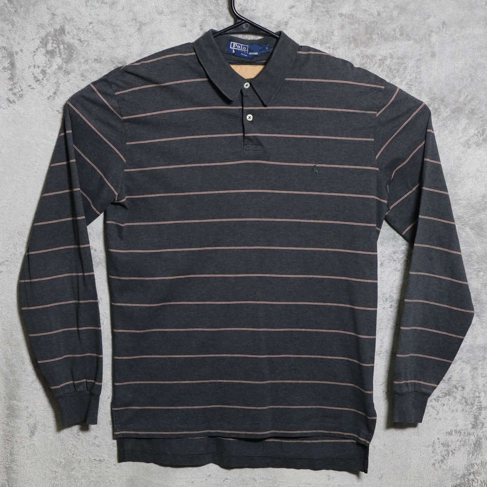 Polo Ralph Lauren Polo Shirt Mens Small Gray Striped Long Sleeve Pima Cotton